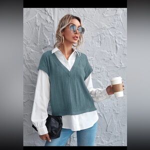 SHEIN Essnce Drop Shoulder Lantern Sleeve 2 In 1 Blouse Size Medium